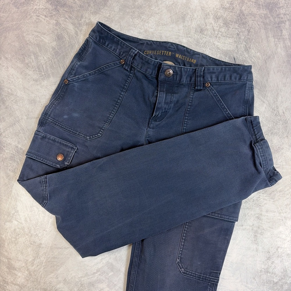 Duluth Trading Co Cargo Pants Womens 8x31 Navy Curvesetter Waistband Utility